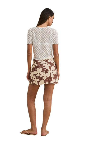 Melia Floral Bias Cut Mini Skirt in Chocolate