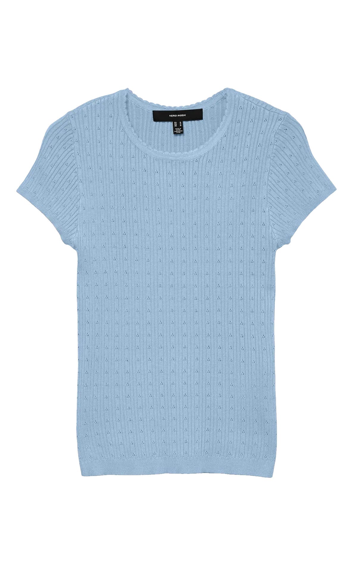 Silje Cap Sleeve O-Neck Pointelle Top in Cashmere Blue