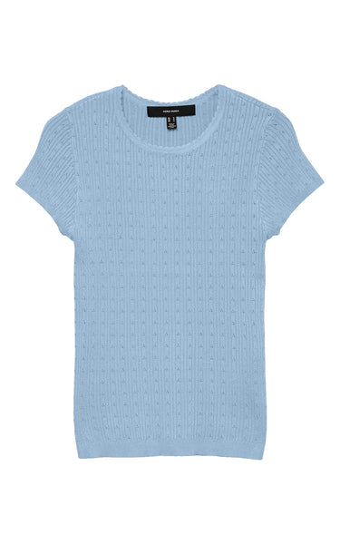Silje Cap Sleeve O-Neck Pointelle Top in Cashmere Blue