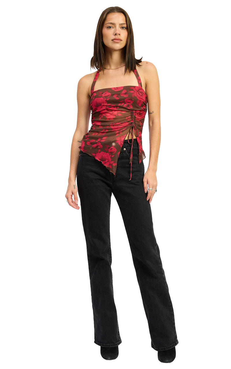 Ella Floral Split Hem Tank in Chocolate & Magenta