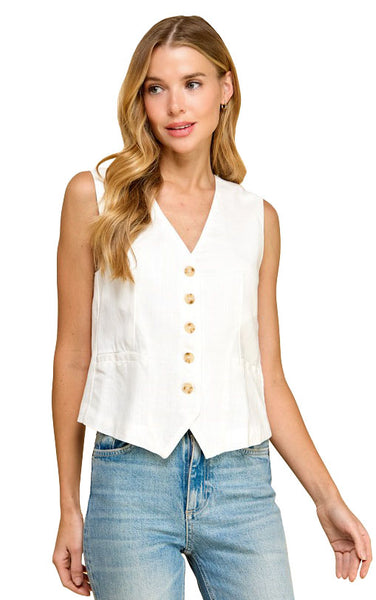 Ezra Linen Vest in Off-White
