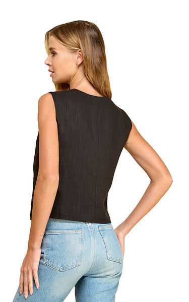 Ezra Linen Vest in Black