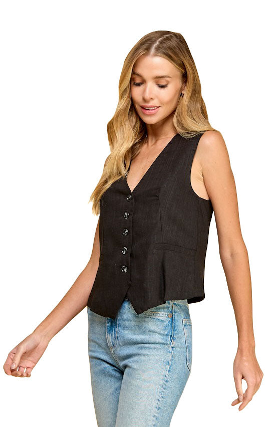 Ezra Linen Vest in Black
