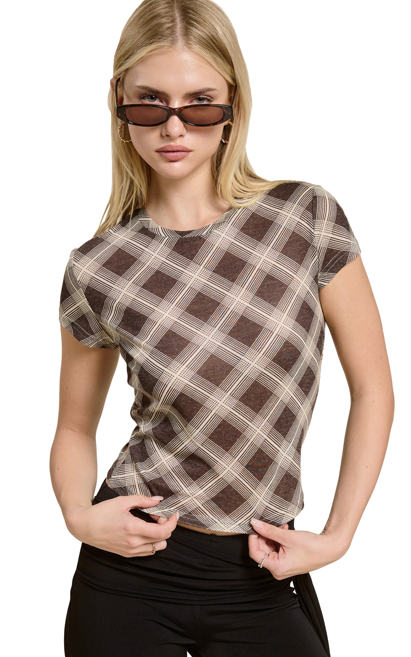 Daria Plaid Tee in Brown