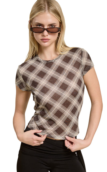 Daria Plaid Tee in Brown