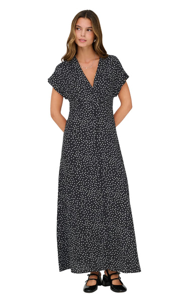 Nova Mollie Long Dress in Black with Cool Dots