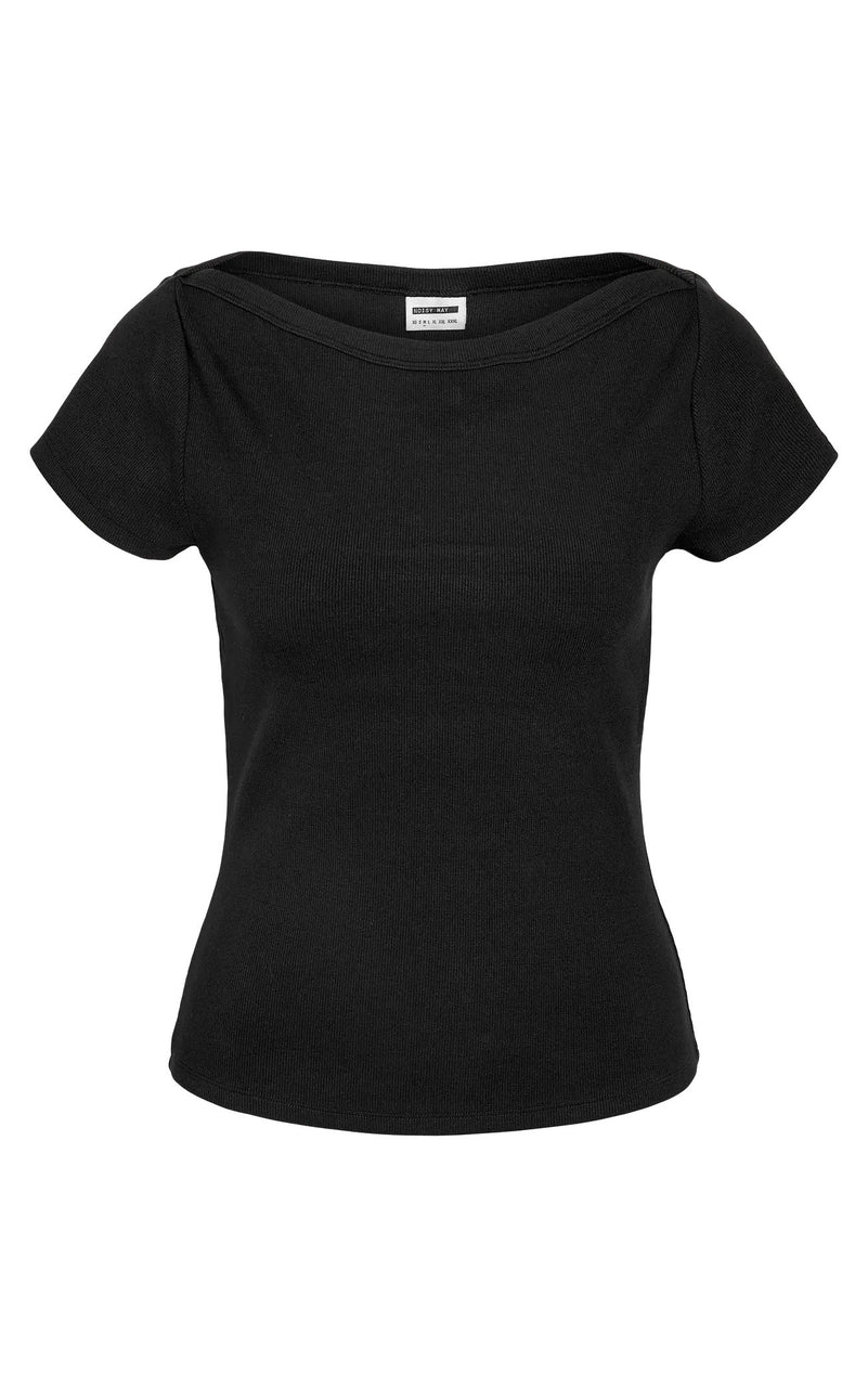 Maya Short Sleeve Boatneck Tee in Black