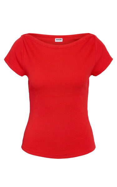 Maya Short Sleeve Boatneck Tee in Tomato