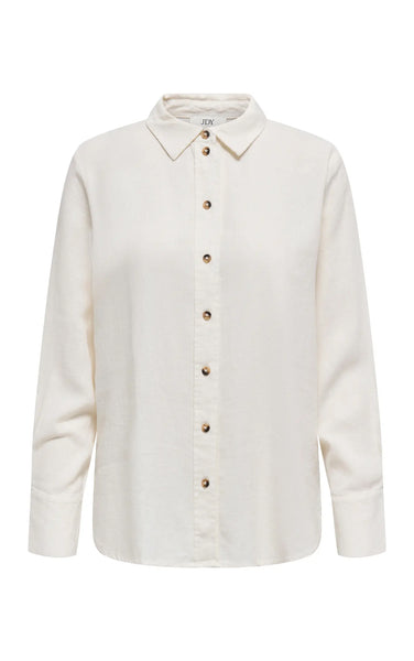 Say Long Sleeve Linen Loose Shirt in Snow White