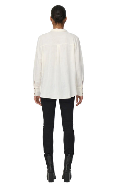 Say Long Sleeve Linen Loose Shirt in Snow White
