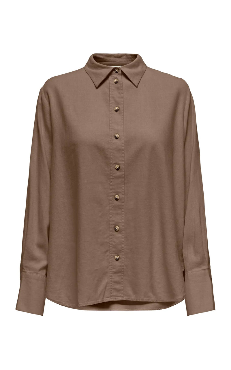 Say Long Sleeve Linen Loose Shirt in Caribou