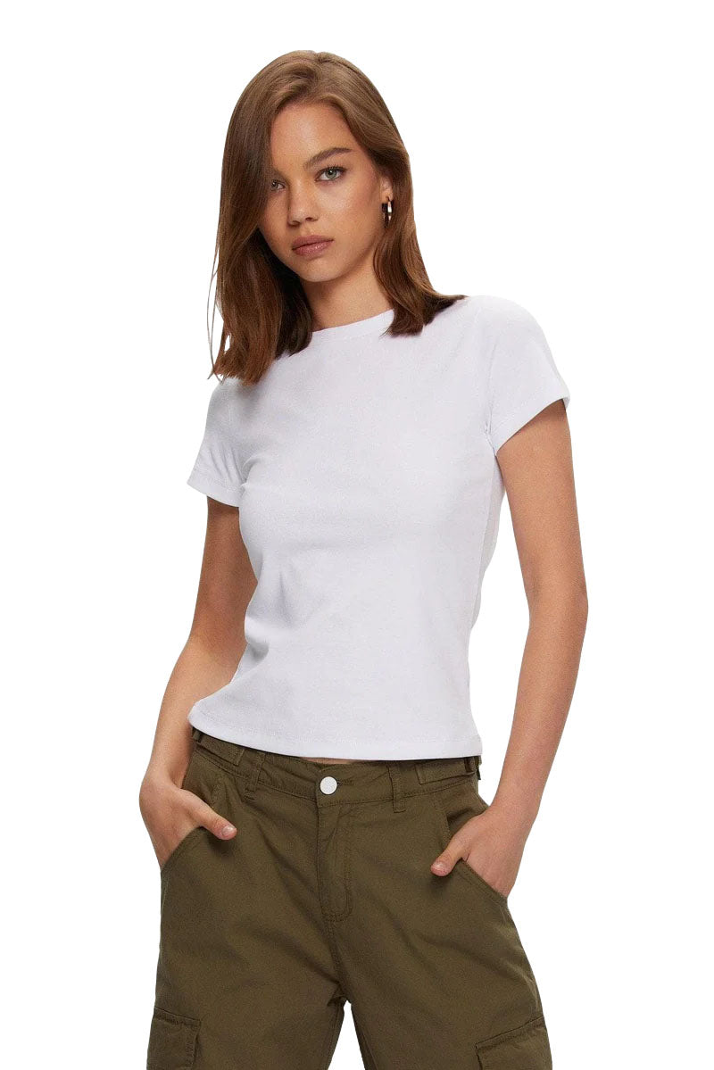 Micro Rib Tee in White