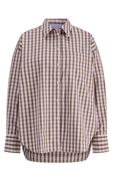Jamie Relaxed Long Sleeve Shirt in Pink Lady with Brown