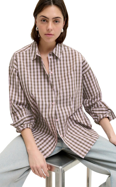 Jamie Relaxed Long Sleeve Shirt in Pink Lady with Brown