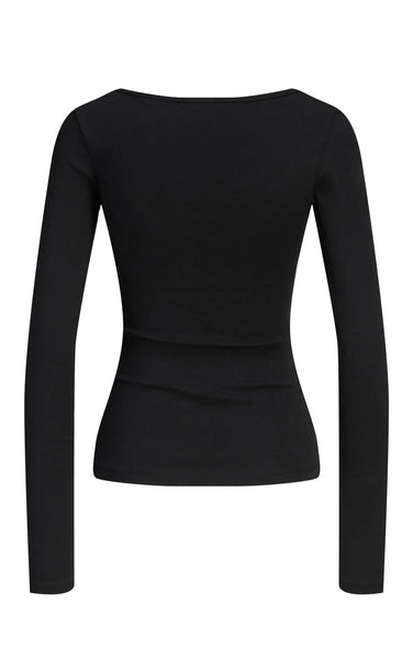 Star Long Sleeve U-Neck Top in Black
