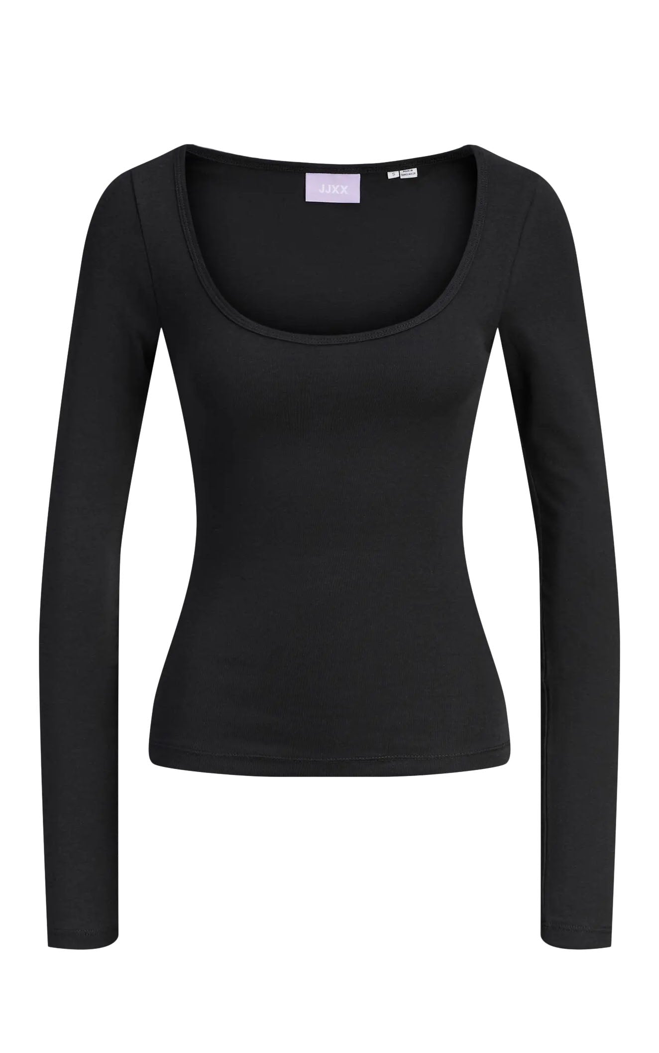Star Long Sleeve U-Neck Top in Black