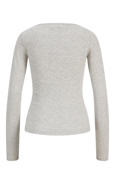 Star Long Sleeve U-Neck Top in Light Grey Melange