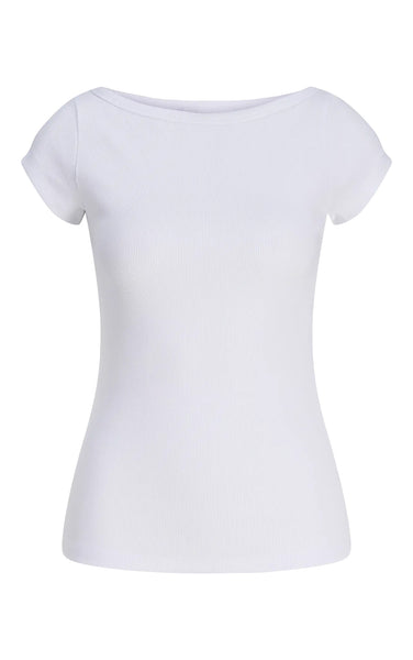 Fifi Cap Sleeve Boatneck Tee in Bright White
