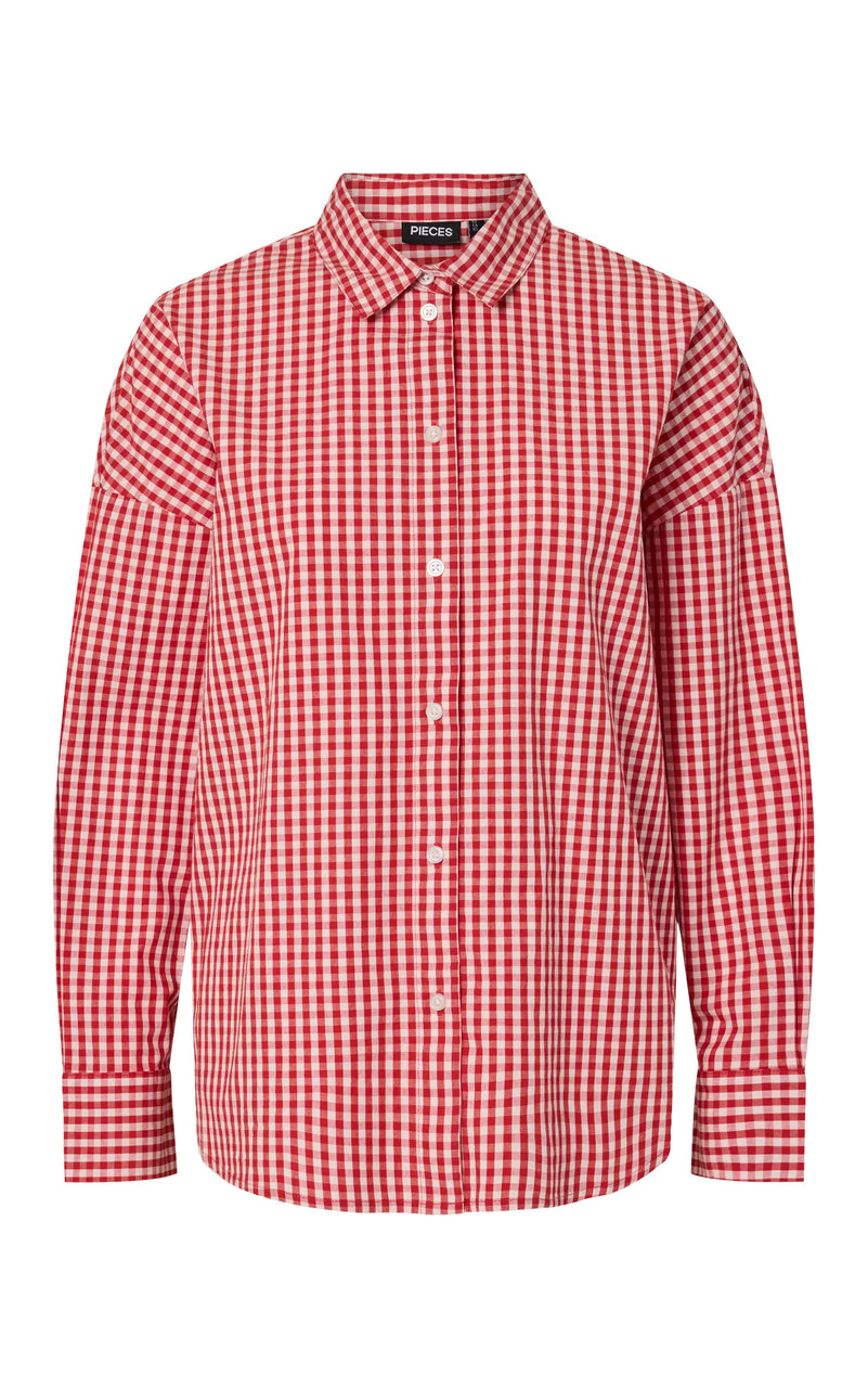Rippa Long Sleeve Oversize Shirt in Cradle Pink with Adrenaline Rush Red