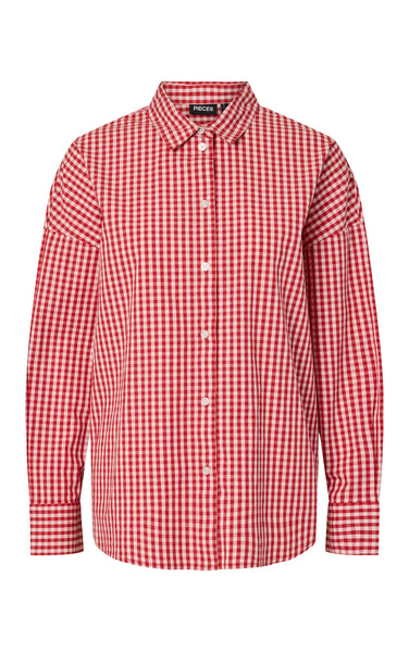 Rippa Long Sleeve Oversize Shirt in Cradle Pink with Adrenaline Rush Red