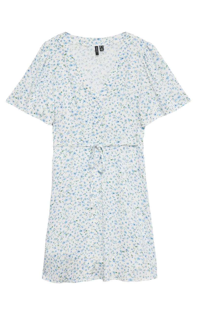 Alba Short Sleeve Short Dress in Snow White with Brooke Floral