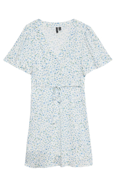 Alba Short Sleeve Short Dress in Snow White with Brooke Floral