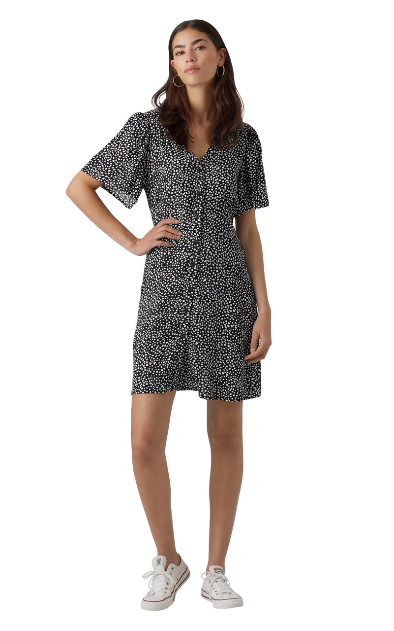 Alba Short Sleeve Short Dress in Black with Joey Dot