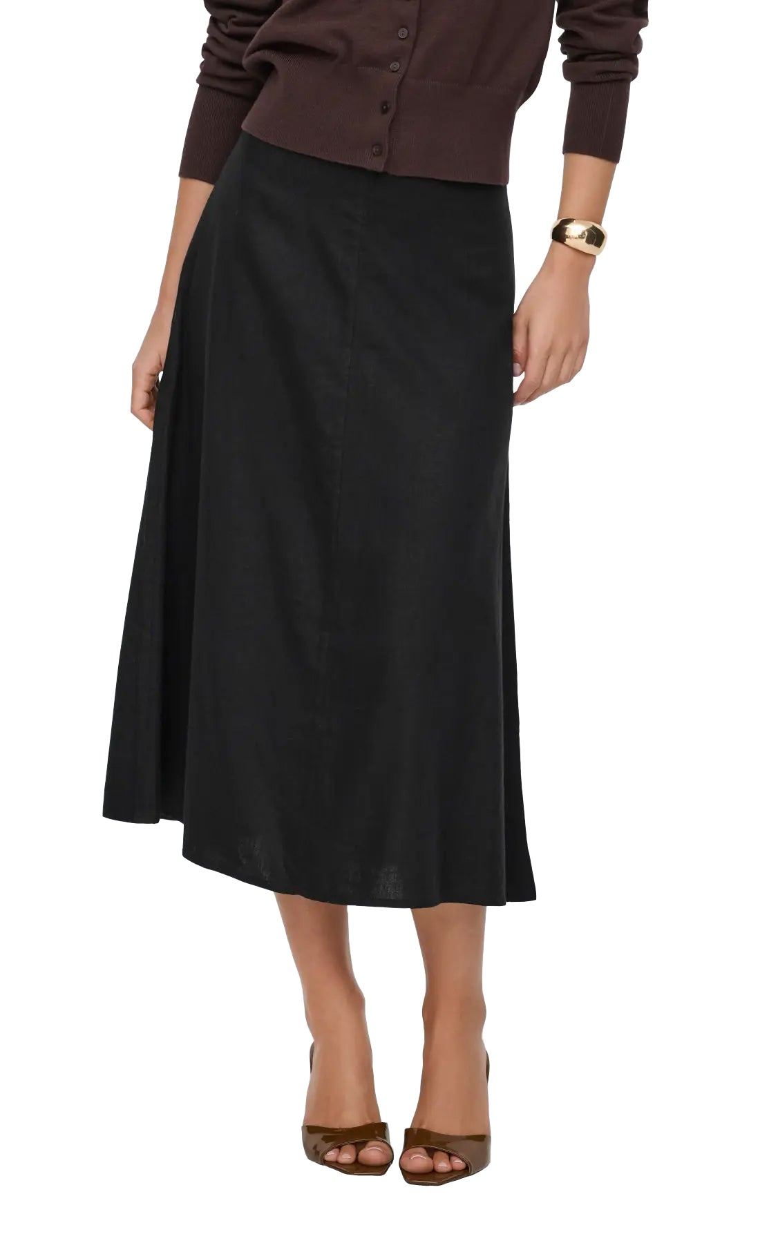 Goa High Waist Linen Long Skirt in Black