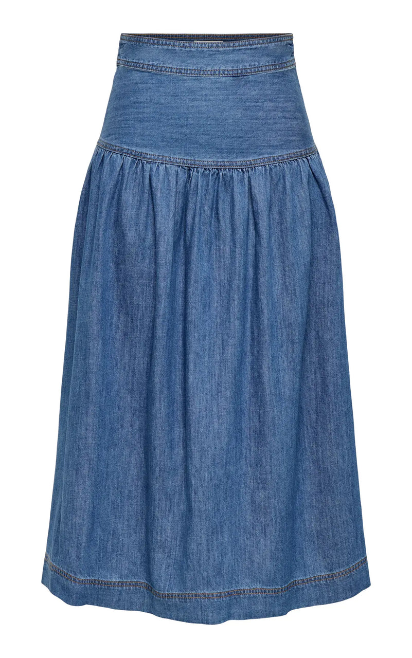 Sevigny Cutline Maxi Skirt in Medium Blue Denim