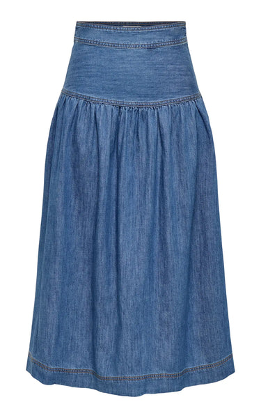 Sevigny Cutline Maxi Skirt in Medium Blue Denim