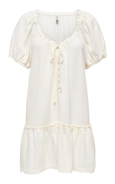 Goa Short Sleeve Linen Short Dress in Cloud Dancer