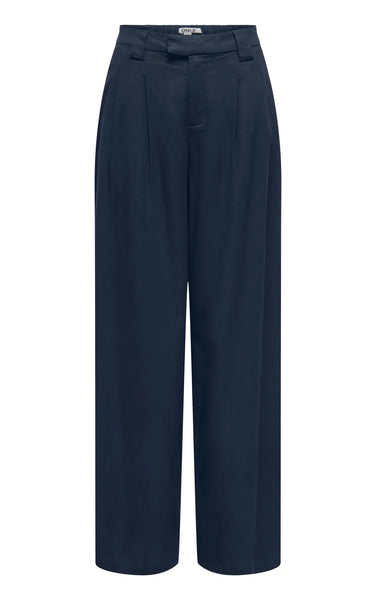 Svea-Goa Mid Waist Linen Wide Pant in Navy Blazer