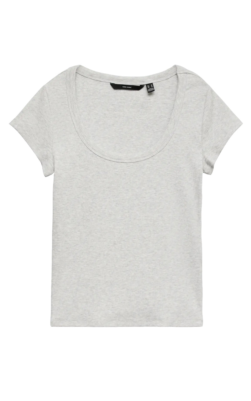 Chloe U-Neck Tee in Light Grey Melange