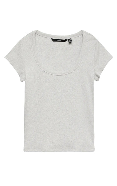 Chloe U-Neck Tee in Light Grey Melange