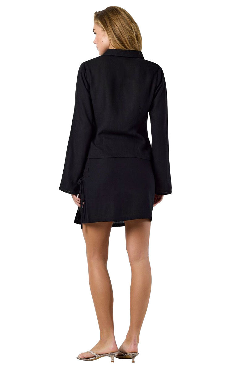 Leilani Long Sleeve Tie Top in Black