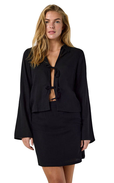 Leilani Long Sleeve Tie Top in Black