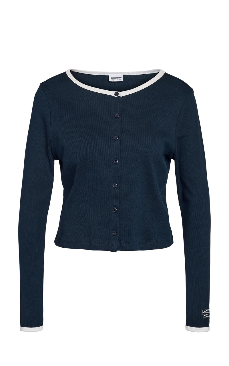 Judy Long Sleeve Contrast Cardi in Navy Blazer with Cloud