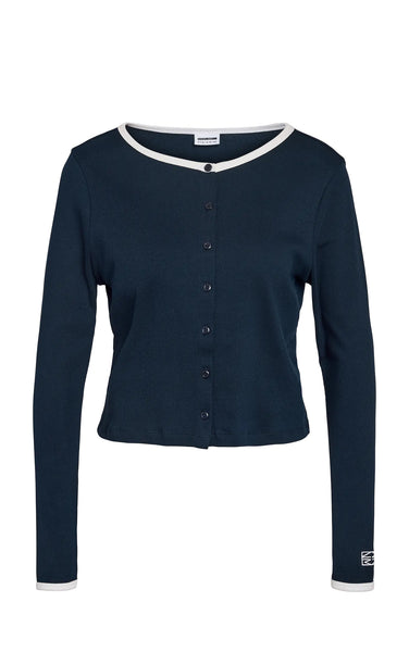 Judy Long Sleeve Contrast Cardi in Navy Blazer with Cloud