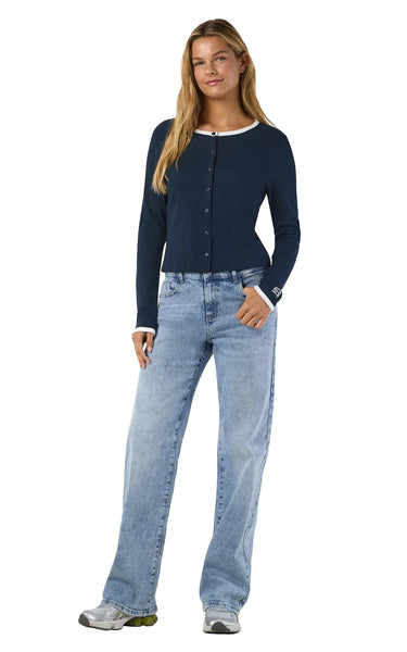 Judy Long Sleeve Contrast Cardi in Navy Blazer with Cloud