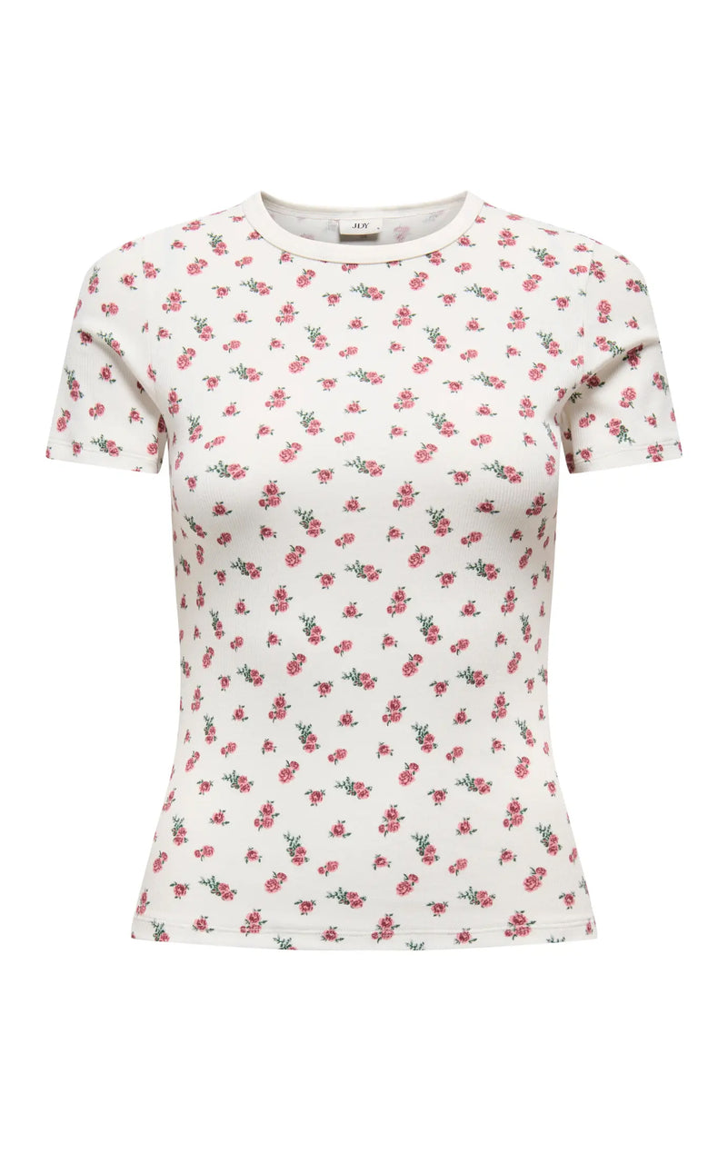 Lucky Short Sleeve Tee in Cloud Dancer with Roses