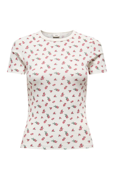 Lucky Short Sleeve Tee in Cloud Dancer with Roses