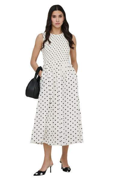 Diego Midi Dress in Cloud Dancer with Black Dot