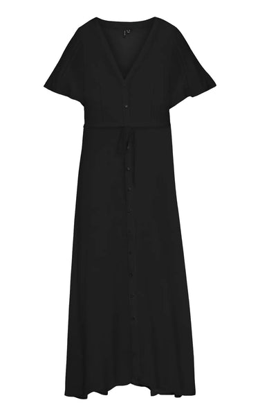 Alba Short Sleeve Calf Dress in Black