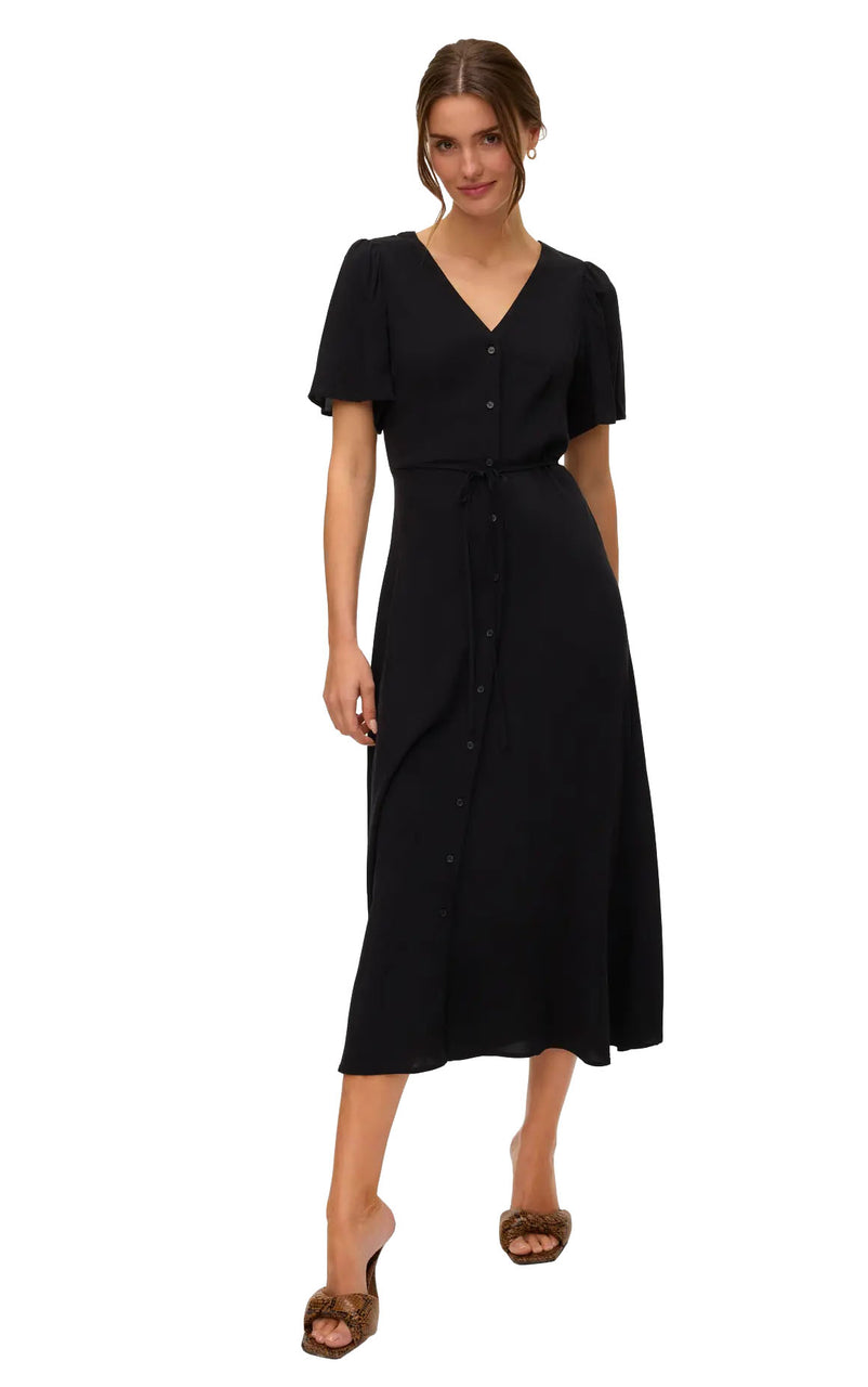 Alba Short Sleeve Calf Dress in Black