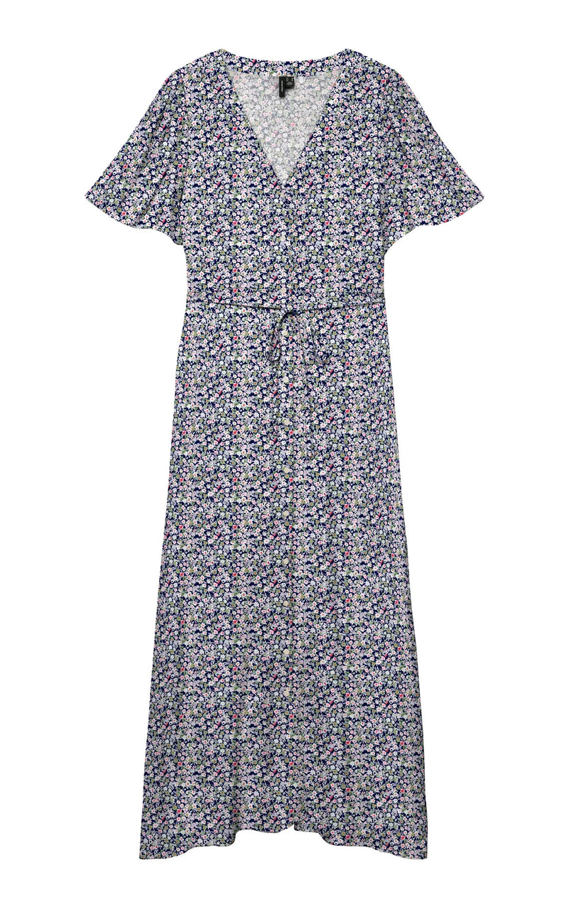 Alba Short Sleeve Calf Dress with Blake All Over Print in Navy Blazer