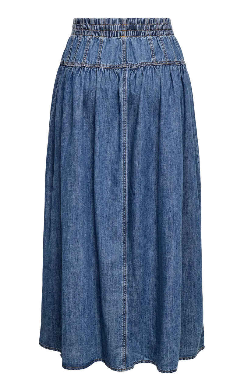 Lyra A-Line Maxi Skirt in Medium Blue Denim