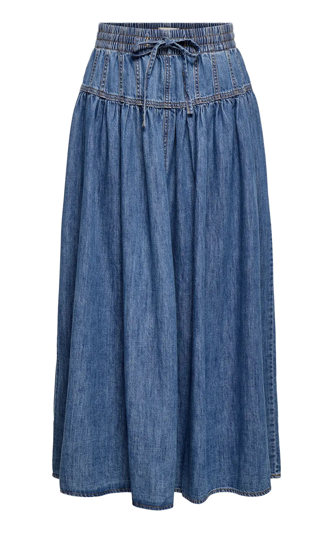 Lyra A-Line Maxi Skirt in Medium Blue Denim
