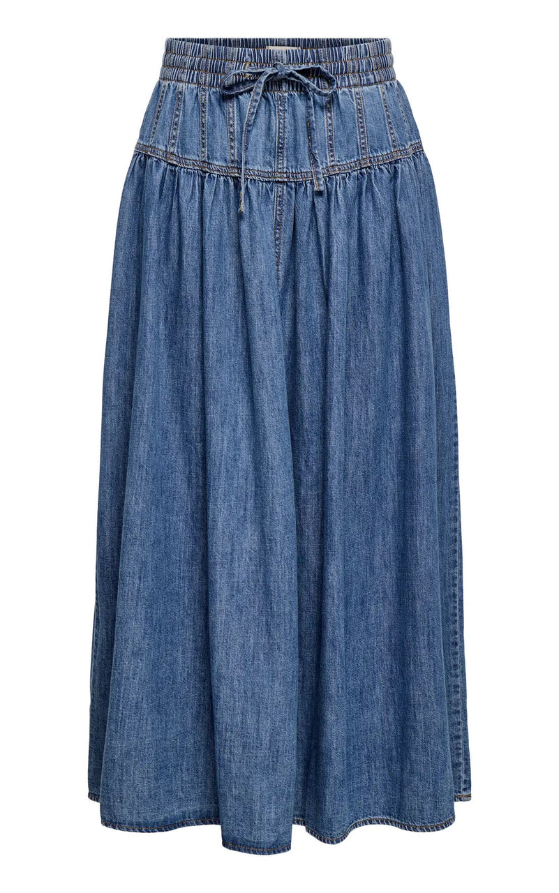 Lyra A-Line Maxi Skirt in Medium Blue Denim