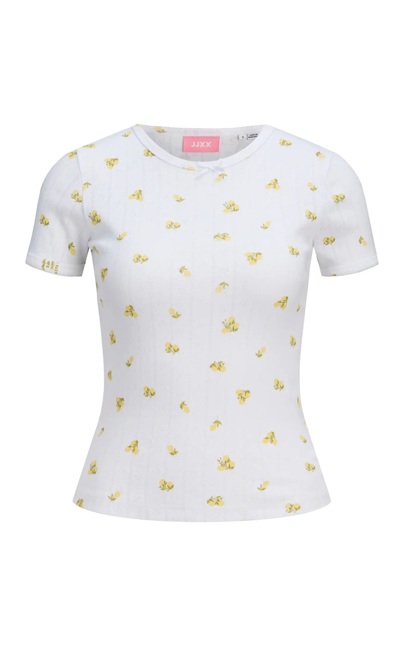 Eliza Pointelle Tee in Bright White with Lemons