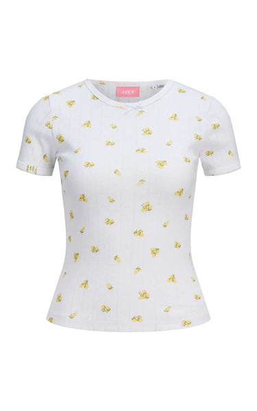 Eliza Pointelle Tee in Bright White with Lemons